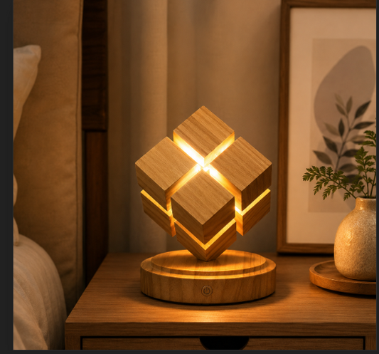 Lampe Cube Bois Tactile LED