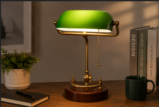 Lampe Banquier Vintage Bois & Métal Vert