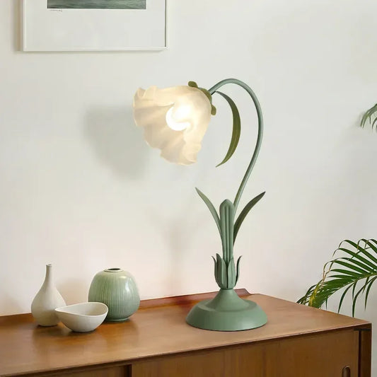 Lampe de Bureau Fleurie Rétro Crème