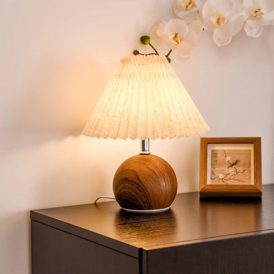 Lampe de Table LED Design Nordique Abat-jour Plissé