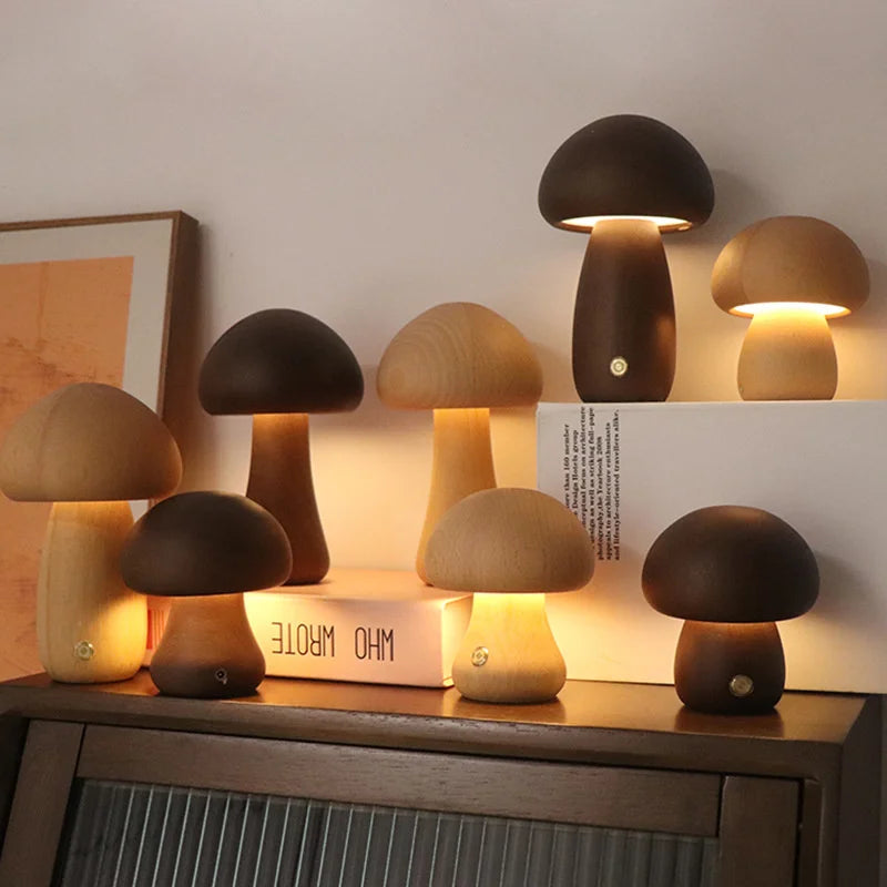 Lampe Champignon Tactile Bois Design