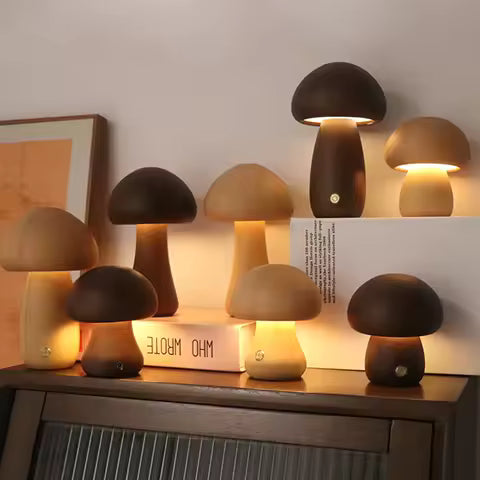 Lampe Champignon Tactile Bois Design