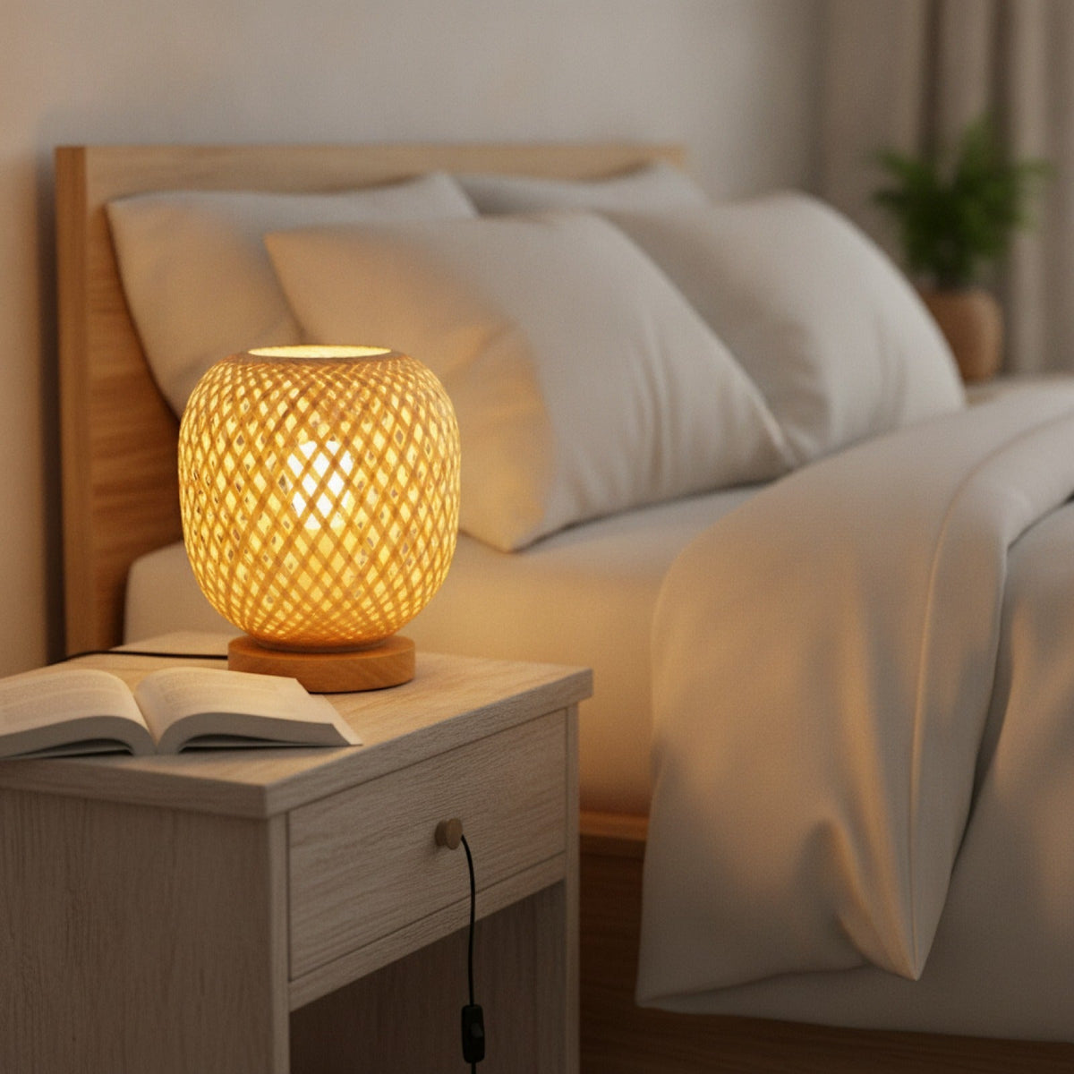 Lampe Chevet Bambou & Bois Design Nordique