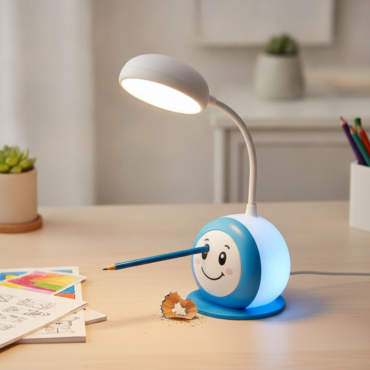 Lampe Bureau Cartoon Multifonction : Veilleuse & Taille-Crayon