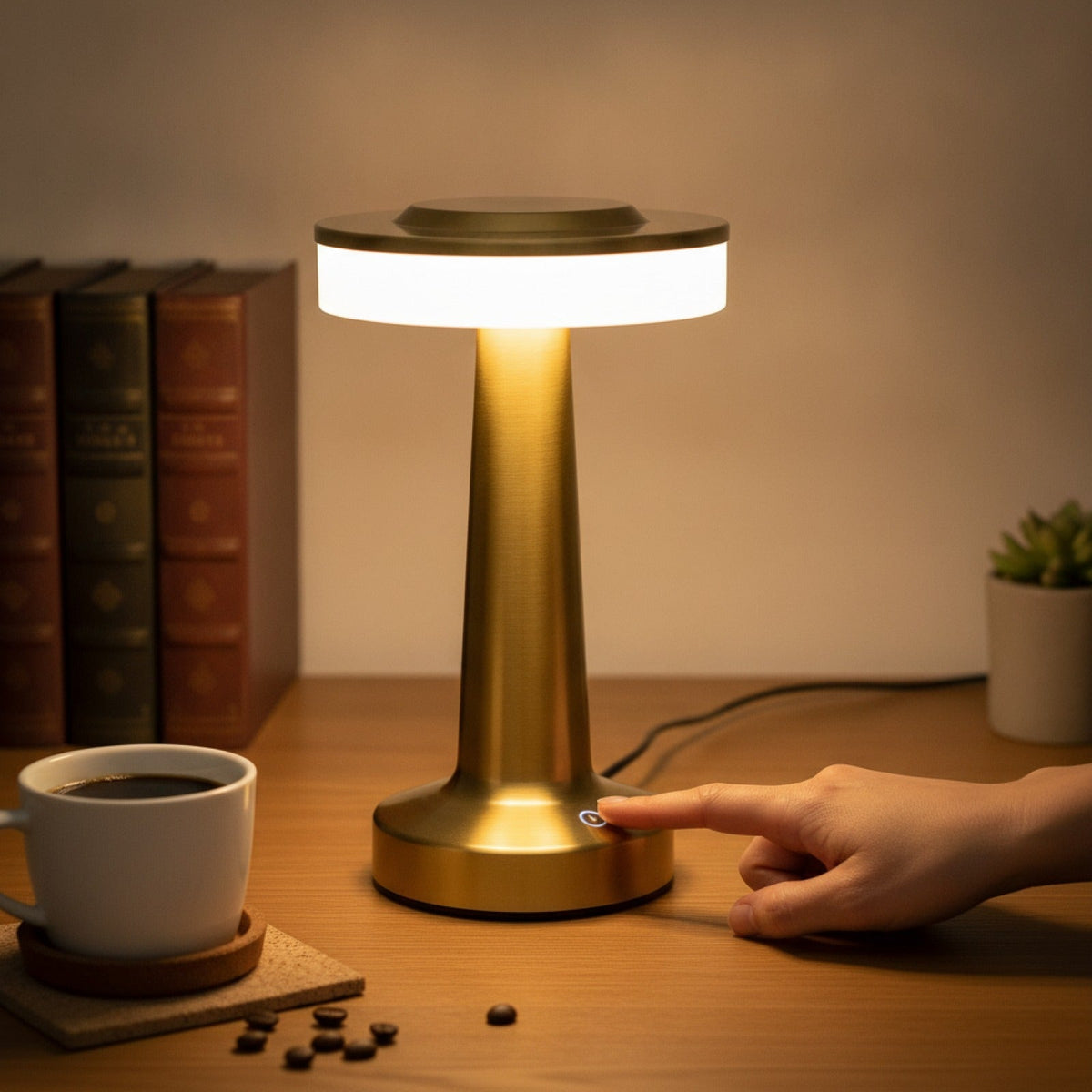 Lampe LED Rétro Dorée Tactile Rechargeable